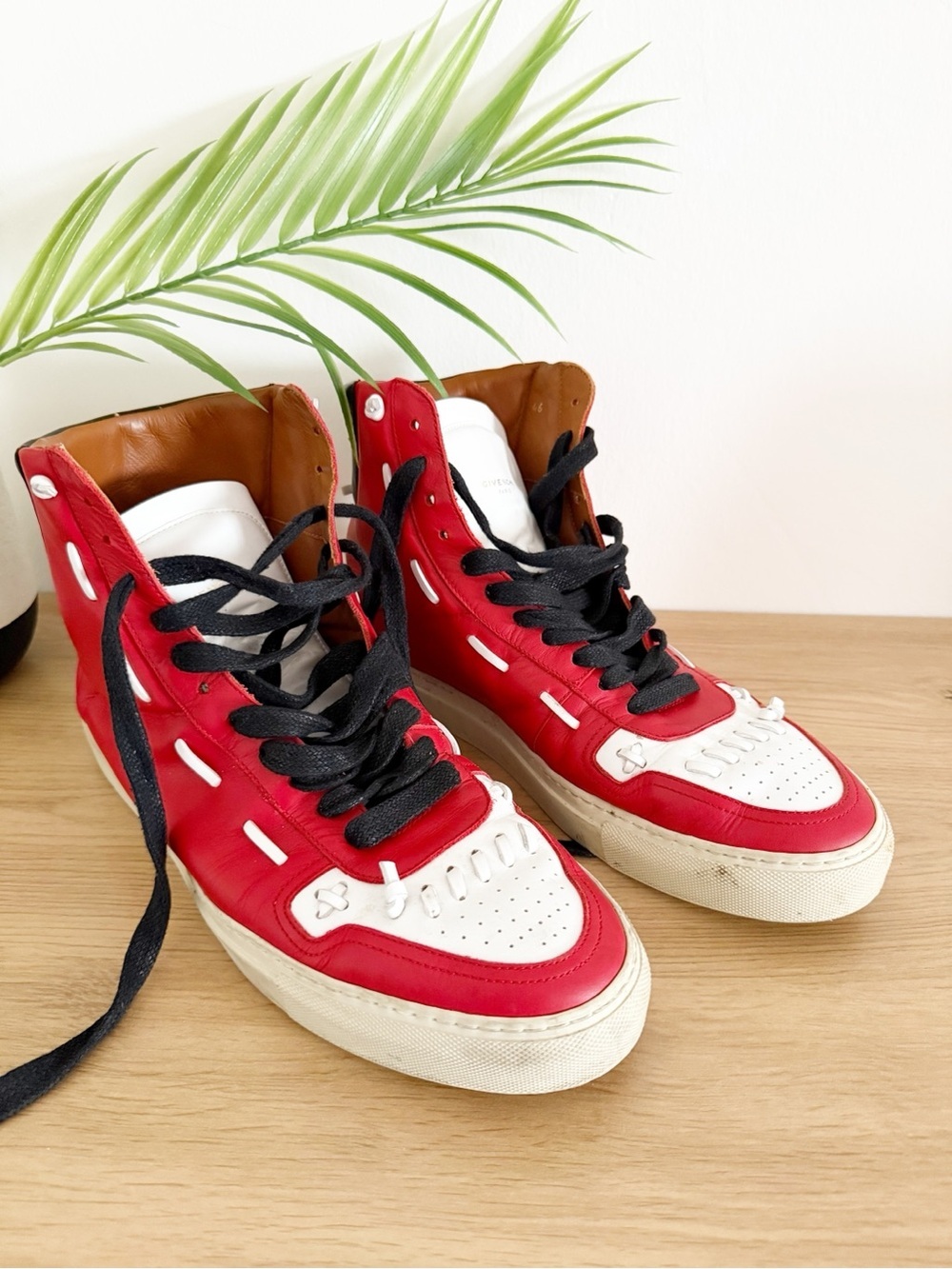 Givenchy Men's TK-MX Red & White Leather High Top Sneakers Trainers Size 46